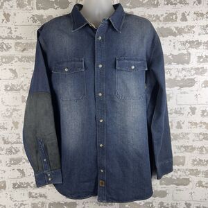 Legendary Whitetail Sz XL Shed Bounty Heavy Denim Shirt Faux Suede Arm‎ Patches